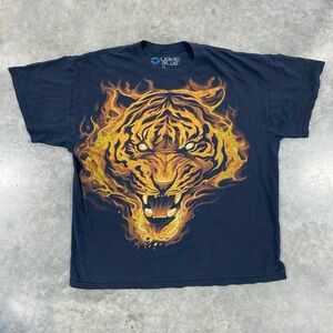 Liquid Blue Men's Flaming Tiger Graphic T-Shirt XL Measurement